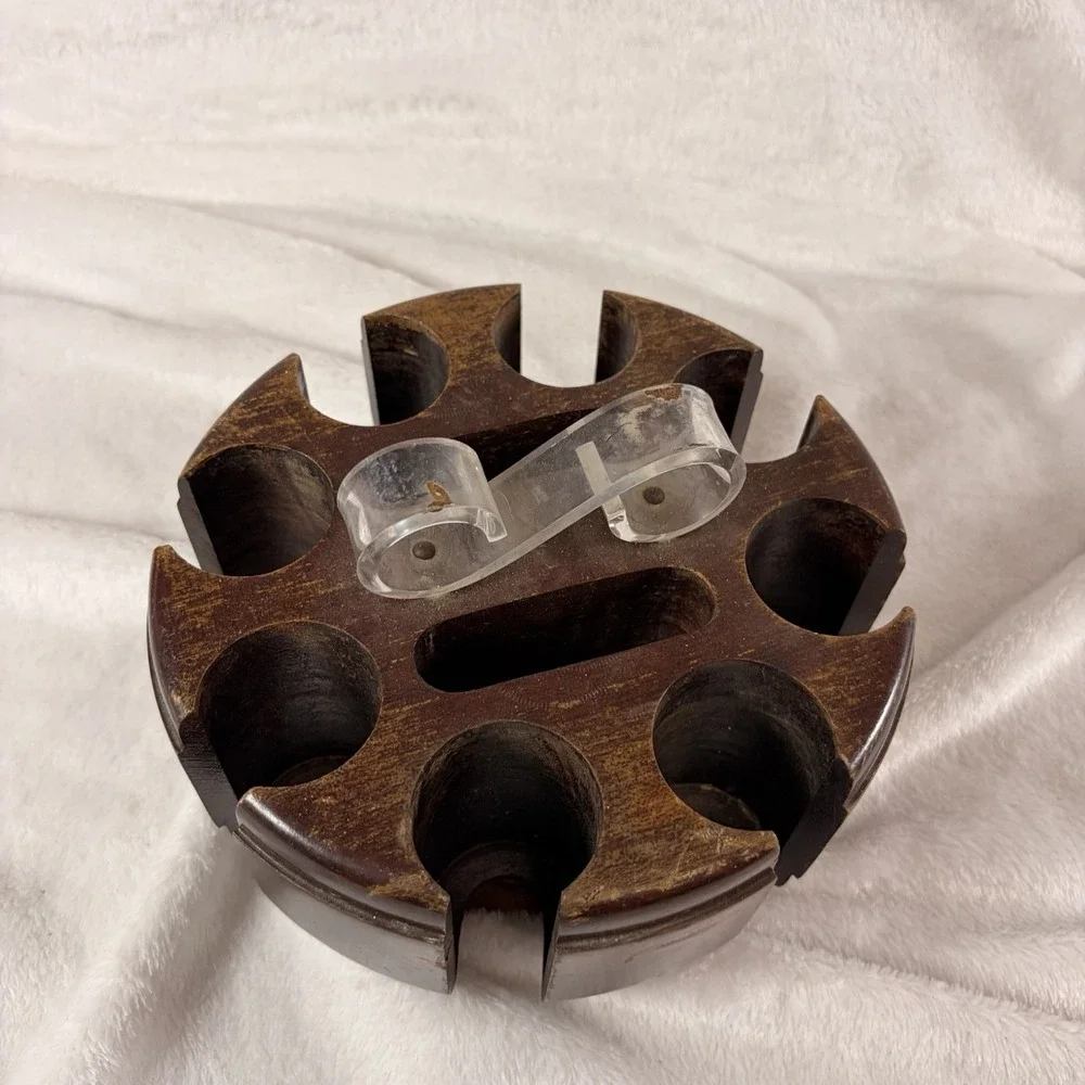Vintage 60s Rotating Poker Rack Wooden Card Case Carousel Clear Handle 176 Chips